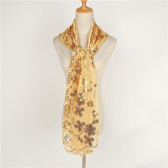 Glittering Scarf Mesh Sequin for Wedding Gold - Picture 3 of 7
